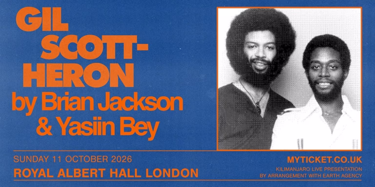 Official October 11, 2026 Royal Albert Hall event artwork for Brian Jackson and Yasiin Bey’s Gil Scott-Heron celebration.