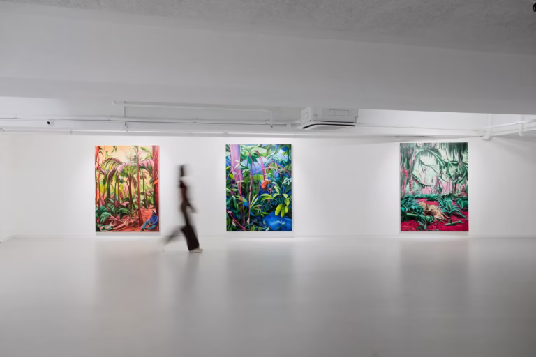 Colorful paintings in Qi Lei’s Echoes of Day and Night exhibition at Ben Brown Fine Arts, Hong Kong