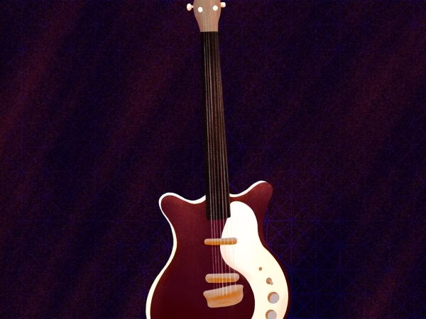 Promotional graphic of a guitar against a dark purple background for The Static Dive’s Mongo Fogo.