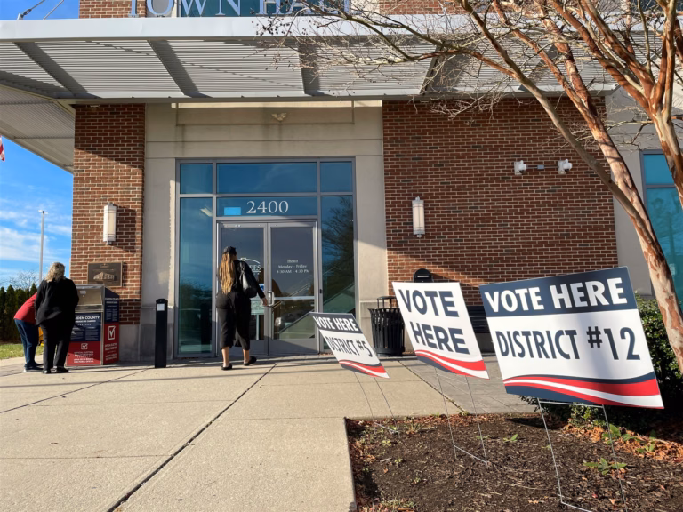 Voters outside a polling location at Voorhees Town Center in New Jersey during the November 2022 midterm election.